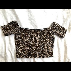 American Apparel Leopard Off The Shoulder Crop Top